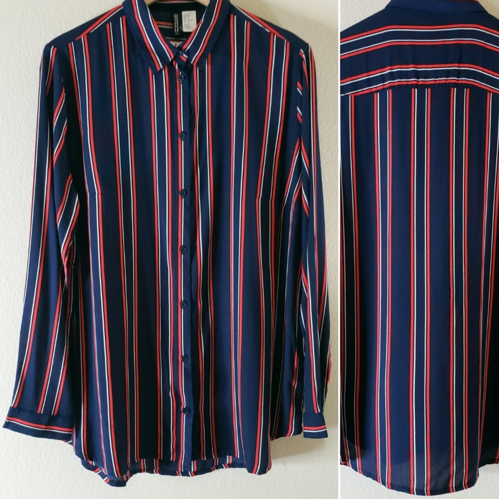 H&M Divided Striped Shirt Dress Tunic - Blue Red